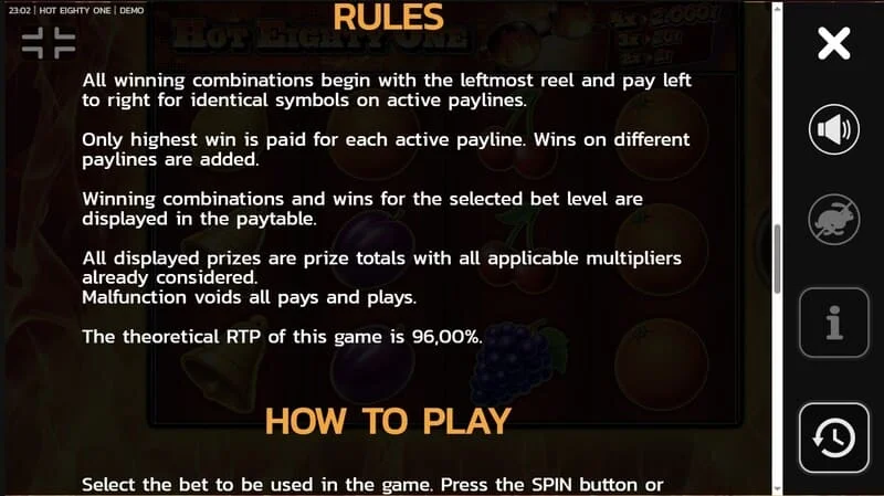 Hot Eighty One - maikling instruction "paano maglaro" na may deskripsyon ng Wild at x-times